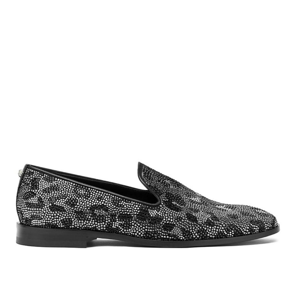 Versace Men's Studded Smoking Slippers Men's Black and Silver Loafers